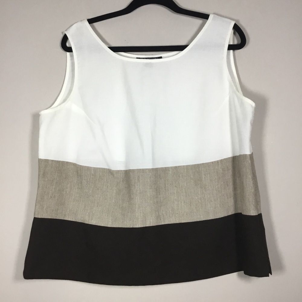 Cream tan brown color block sleeveless top wide weave gauzy size 16W/1X